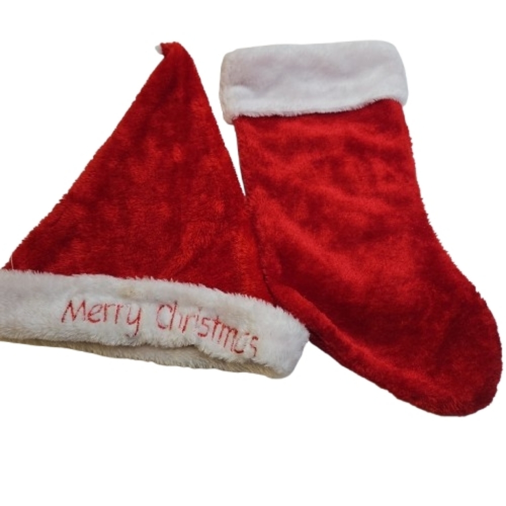 Red Christmas Hat and Stocking Set